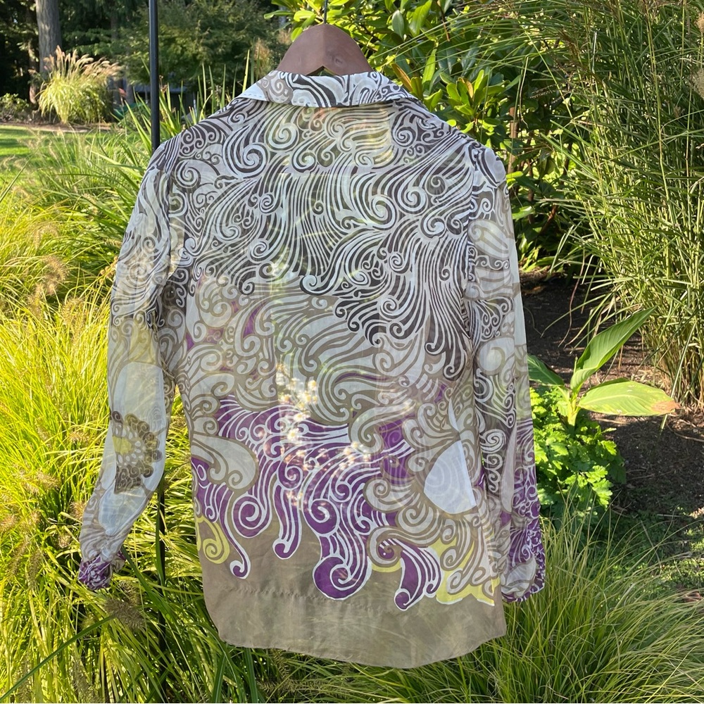 Elie Tahari Brown and Cream Swirl Pattern Blouse - Picture 2 of 10